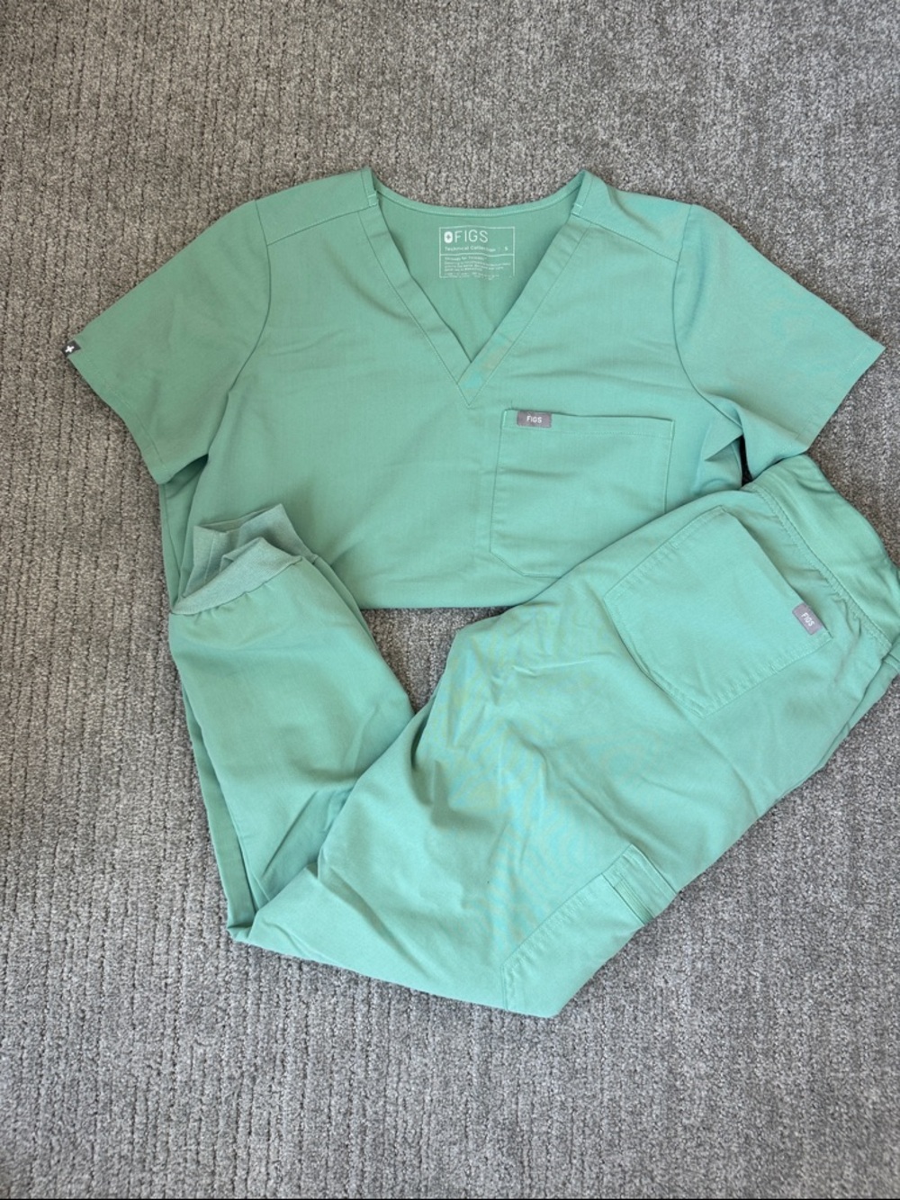 Figs sage green Catarina scrub top and Zamora joggers